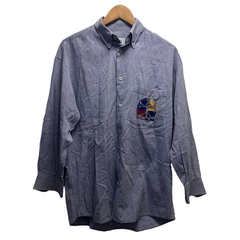 Iceberg Men's Sz Medium Button Down Shirt Bugs Bunny Pocket L/S Italy Cotton euc